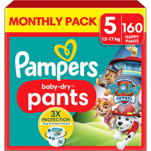 Pampers Baby-Dry Paw Patrol Limited Edition Nappy Pants Size 5 (12-17kg), 160 Nappies, 360 Fit to prevent leaks