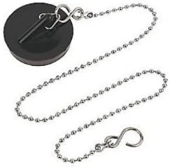 Universal Rubber Bath Plug and Chain - Bathroom Sink Plug Drain Stopper 45mm (1.3/4 Inch) with Stainless Steel S Hook Chain 450mm (18 Inch) Length