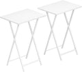 HOOBRO Side Table 2 Set, Folding Tables, TV Tray Table, Snack Table for Eating, Small Sofa End Laptop Drinks Coffee Table for Small Space, Living Room, Industrial, Metal Frame, White EWW25BZ01N1
