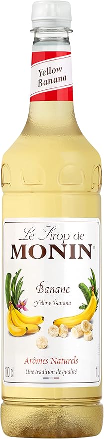 MONIN Premium Yellow Banana Syrup 1L for Cocktails and Mocktails. Vegan-Friendly, Allergen-Free, 100% Natural Flavours and Colourings. Pair with Caramel for Banoffee Syrup