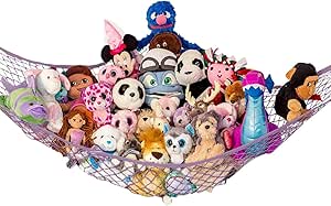 Lilly's Love Large Stuffed Animal Hammock | Corner Hanging Organizer, Stuffed Animal Storage | Easy to Hang Plushie Net w/Included Anchors & Hooks | Cute Room & Bedroom Decor (Pastel Purple)
