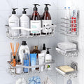 Rustproof Stainless Steel Shower Caddy 5 Pack, Bathroom Storage Accessory Shelf Organiser No Drilling Hanging, Soap Toothbrush Holder Set, Kitchen Wall Mounted Corner Decor, Silver