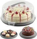 GEEZY 2 in 1 Plastic Cake Carrier with Lid and Handle Portable Round Transparent 11 inch Cake Storage Container Cake Box Two Sided Base for Cake and Cupcakes