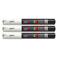 Posca PC-1M White Colour Extra Fine Paint Marker Pens 1mm Bullet Tip Nib Writes On Any Surface Glass Stone Wood Metal Fabric Plastic (Pack Of 3)