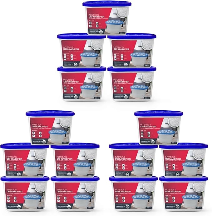 Pack of 15 500ml Dehumidifier Tubs for Condensation,Humidity, Damp, Mould, Moisture, Allergens, Mildew & Neutralising Odours for Domestic us at Home, Office, Garage, Windows & Wardrobes