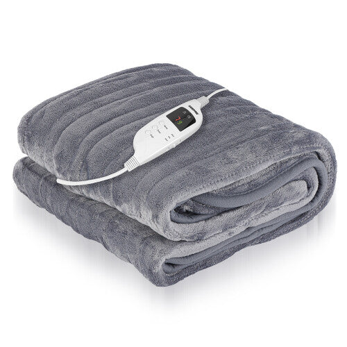 (130x160 cm Over Blanket) Grey Electric Throw Heated Fleece Over Blanket
