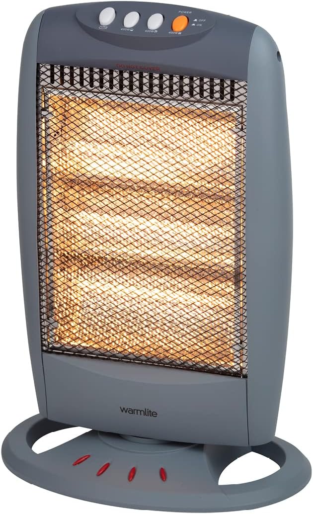 Warmlite WL42005 3 Bar Halogen Heater with Carry Handle, Safety Tip-Over Switch, 1200W, Grey
