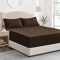 Double Fitted Sheet Deep - Brown Bed Sheet Extra Deep Pocket 16 inch (40 cm), Soft Brushed Microfiber Mattress Bottom Bedding Sheet, 135x190cm