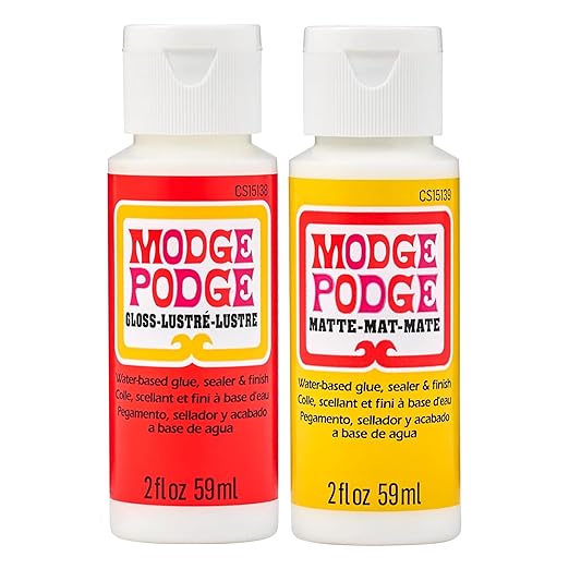 Modge Podge Water-based Glue, Sealer & Finish | Matte & Gloss 2 fl oz 59ml Twin Pack | Quick-Drying, Non-Toxic, Craft Adhesive for Decoupage & DIY Projects