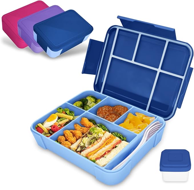 IJIAMY Bento Lunch Box Kids, Bento Box Lunch Box Adults with 5 Compartments and 1 Salad Dressing Containers, Snack Box for Kids and Adults Work School