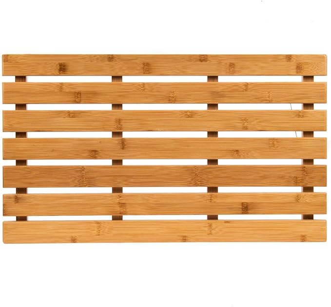 Large Bamboo Wooden Bath Mat For Bathroom, Outdoor Shower & Spa, 60 x 35cm Multipurpose Bamboo Duck Board Shower Mat with Anti Slip Rubber Feet For Indoors & Outdoors