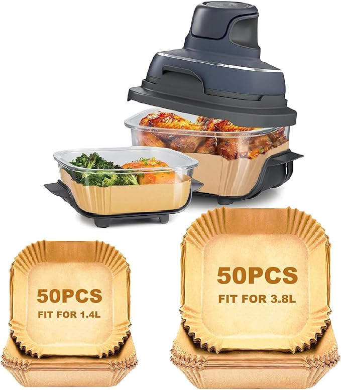 100PCS Air Fryer Liners for Ninja CRISPi FN101UKGY, Disposable Air Fryer Parchment Paper Liners for 3.8L & 1.4L Glass Container Air Fryer, Non-Stick Air Fryer Accessories for Ninja CRISPi