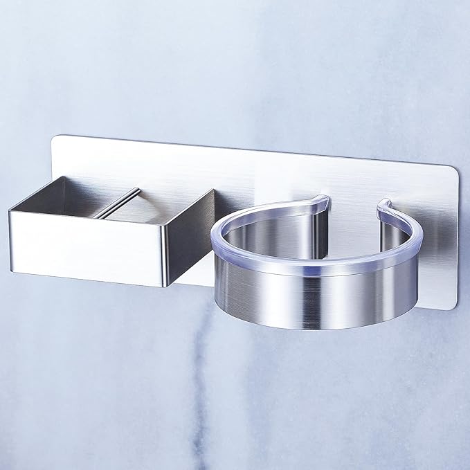 Hair Straightener Holder Wall, Blow Dryer Holder Wall Mounted Hairdryer Holder for Bathroom, Hair Tools Organizer & Storage Curling Iron Holder, Salon Hair Dryer Holder (Silver)