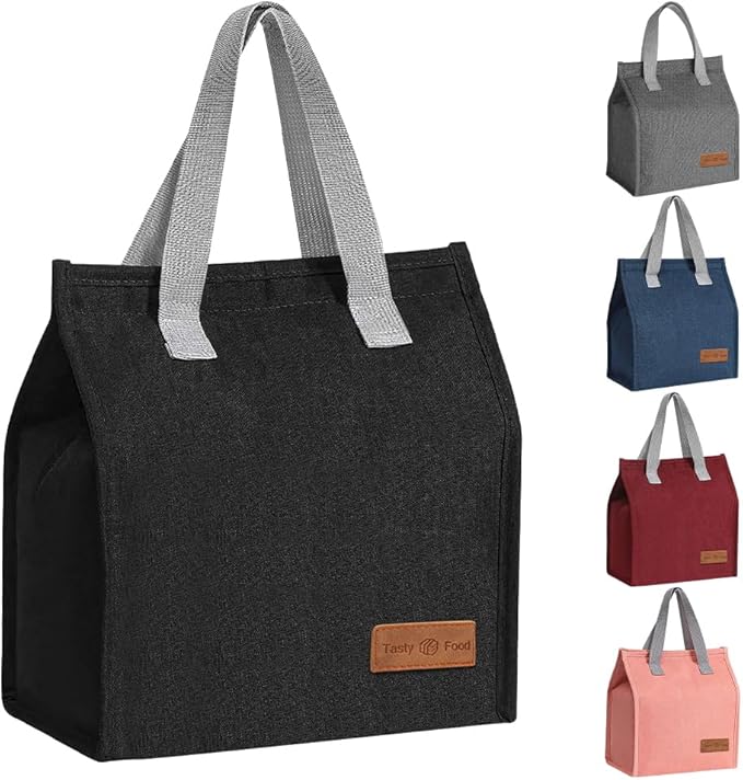 Lunch Bags for Women Men, Portable Insulated Lunch Bag Water-Resistant Leak-Proof Lunch Box Tote Bag for Kids Girls Boys Adults, Thermal Cooler Bag for Work School Picnic Travel (Black)