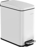 SONGMICS Bathroom Bin, Narrow Pedal Toilet Bin with Lid, Slim for Small Spaces, Steel, Soft Close, 1.3 Gallons (5 L), White LTB560W05