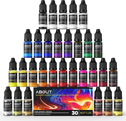Professional Alcohol Ink Set 30 Colours - Vibrant & Metallic Epoxy Resin Paint, 10ml Each for Resin Art, Tumblers, Jewellery Making, Painting on Ceramic