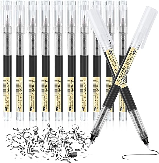 Gel Ink Pens, 12pcs 0.5mm Black, Ultra-Fast Drying for Writing, Drawing, and Outlining - Suitable for Students and Office Workers