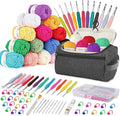 YINVA Crochet Kits for Beginners Adults Crochet Kit 15Pcsx25g Crochet Yarns Ergonomic Metal Crochet Hooks 2mm-8mm Knitting Accessories Tools Storage Case Needles Crochet Starter Kit-Grey