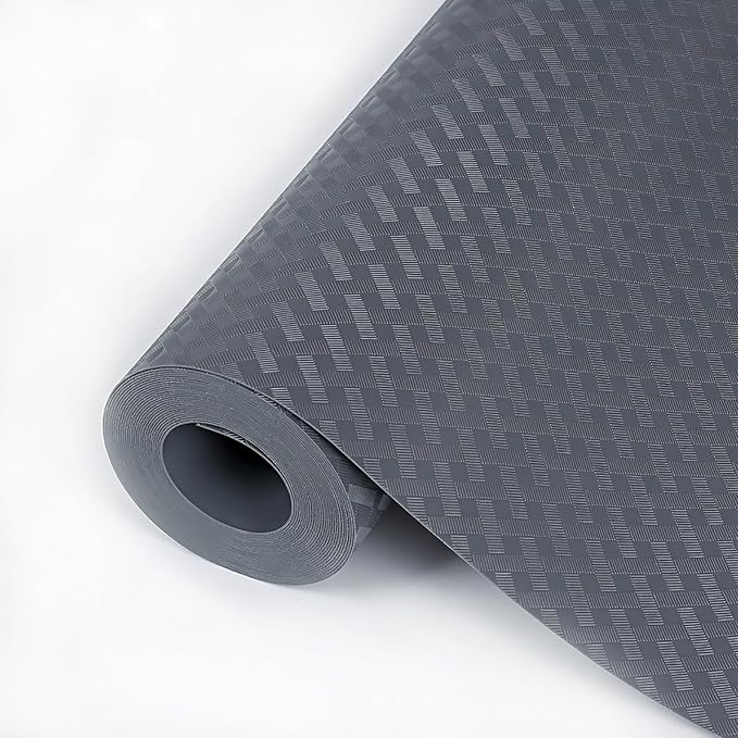 Drawer Liners, Hersvin 44.5cmx500cm Kitchen Shelf Liners Non-Adhesive Cabinet Mats Cupboard Protector EVA Plastic Lining Waterproof Washable Wipeable Anti-Slip Mats (Gray/Crossed Stripe)