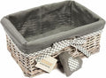 Woodluv Grey Wicker Rectangular Storage Gift Hamper Basket With Removable Lining - Medium