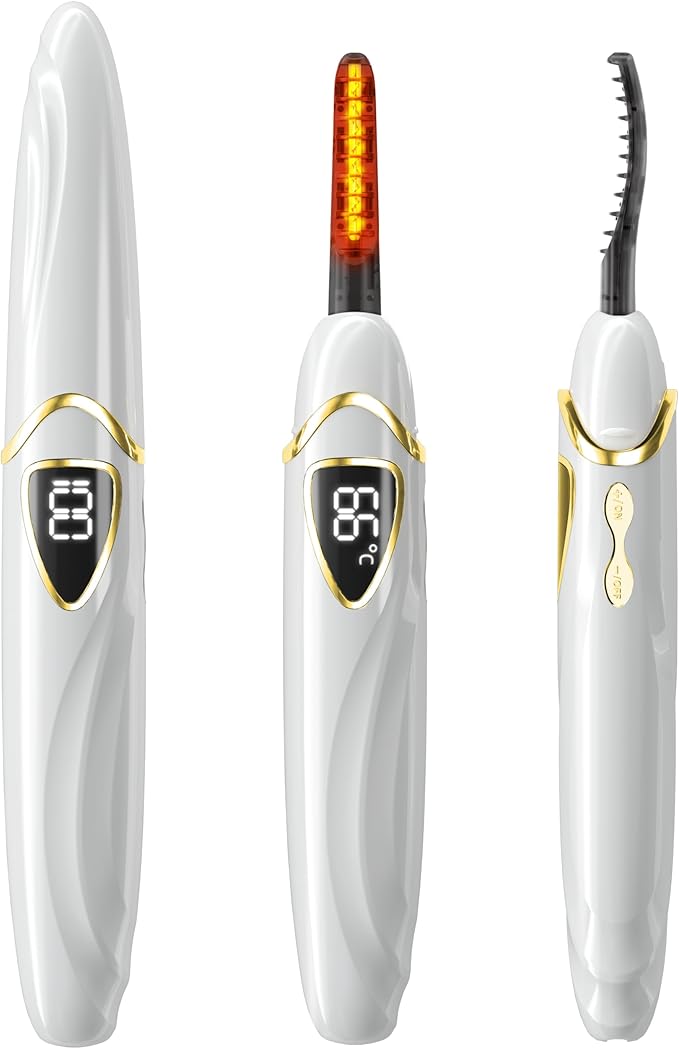 Heated Eyelash Curler, Heated Lash Curler, Eyelash Curler Heated for Perfect Curls Every Time - Long Lasting Makeup, Intelligent Power Off (Whisper White/Gold, S600-148MM)