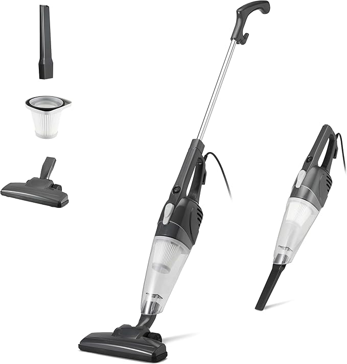 Amazon Basics 2-in-1 Corded Upright Vacuum Cleaner, ECO Motor, HEPA filtration, Lightweight Stick, Black
