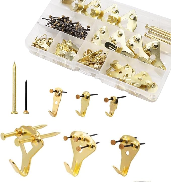 64PCS Picture Hooks - Heavy Duty Picture Hanging Kit (10-100lb) for Picture Frame Fixing, Assorted Picture Frame Hangers with Nails Picture Hanging Hooks for Hard Walls