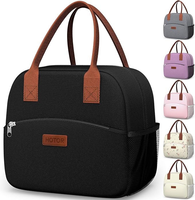HOTOR Lunch Bags for Women & Men - Wear-Resistant & Leak-Proof Insulated Lunch Bag with Large Capacity, Multi-Functional Cooler Box for Office, Picnic, Black, 27.0×15.0×24.0 cm