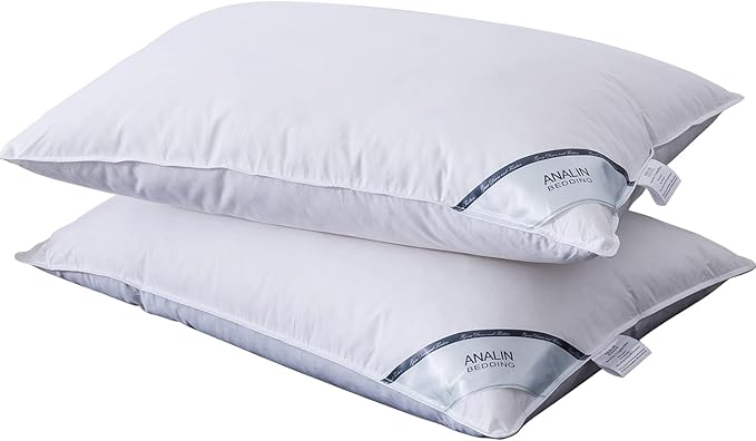 2 Pack Goose Feather Down Pillows, 100% Cotton Shell, Non-allergenic & Anti dust mite, Soft Hotel Quality Pillows (15% Goose Down)