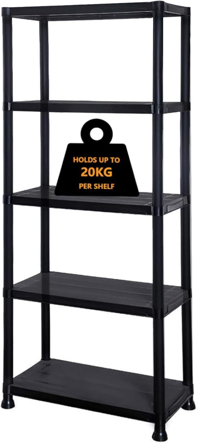 3/4/5 Tier - Plastic Shelving Unit | Garage Shelving Units | Storage Shelves | Shelving Units for Storage | Plastic Racking | Racking Shelving Unit Warehouse, Garage, Shed, and Workshop (5 Tier)