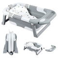 Foldable Baby Bathtub with Seat Support - Heat-Sensitive Drain Plug (39C), Non-Slip Base, 0-3 Years, Travel-Friendly, Grey