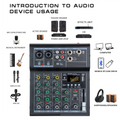 Professional Digital DJ Mixer Console 4 Channel Audio with USB Port Supports Bluetooth Connection Playback Black
