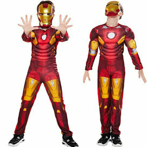 (Red Iron Man with mask, Age 3-4 Years) 3-8 Boys Deluxe Incredible Hulk Age Fancy Dress Kids Avengers Costume