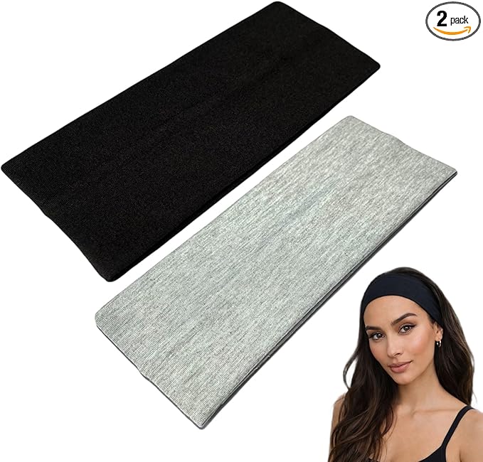 WESTEND CHOICE 9cm Wide Headbands 2 Pack Soft Head Band Plain Stretchy Unisex Kylie headband Bandeau Headbands for Women & Men Gym Yoga Hair Band (Mixed set 4)