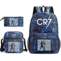 (Blue) CR7 3pcs Sets Backpack Mochila Kids Capacity Bags