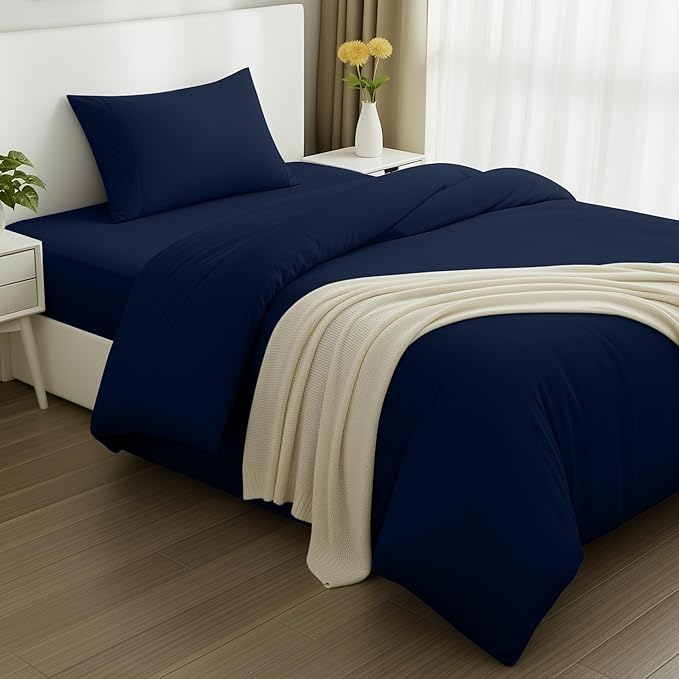 Utopia Bedding 3 Piece Single Bedding Set - Duvet Cover, Fitted Sheet with Pillow case - Soft Brushed Microfiber (Navy)
