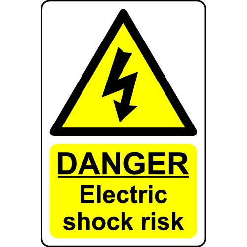 Danger electric shock risk safety sign - Self adhesive sticker - 200mm x 150mm