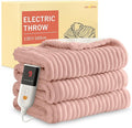 HOMLYNS Electric Heated Blanket Throw, 160 x 130cm Cozy Soft Flannel & Sherpa Heating Blankets with 9 Fast Heat Levels & 2-10 Hours Timer, Warm Gifts for Women Mom Grandma, UKCA Certified, Pink