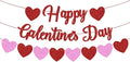 Happy Valentines Day Banner - Glitter Red and Pink Heart Shape Hanging, Valentines Heart Garland, Valentines Day Decorations
