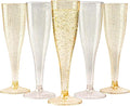 MATANA 48 Premium Plastic Champagne Flutes with Gold & Silver Glitter, 133ml - Elegant & Reusable Toasting Glasses, Cocktail Prosecco Glasses for Weddings, Birthdays, Christmas, Parties