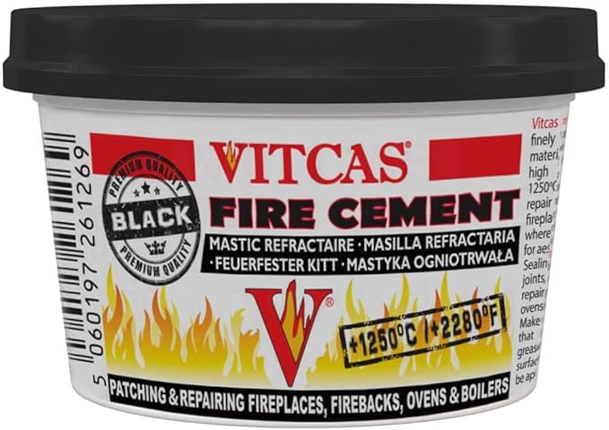 VITCAS 500 gram Black Fire Cement - Excellent Adhesion - Converts to Rock – Patching – Repairing – Fireplaces – Stoves – Boilers - Easy To Use – Air Tight Seal – Quick Repair Time