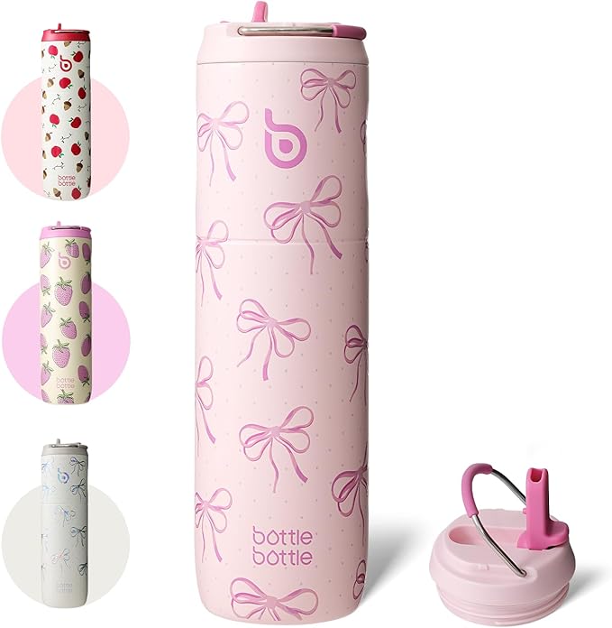 Bottle Bottle Stainless Steel Water Bottle 700ml with Straw and Lid Sports Insulated Metal Water Bottles with Handle(Pink Bow)