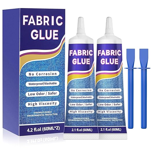 120ML Clothes Strong Fabric Glue - Extra Strong Glue for fabric Material Repairs Upholstery Badge Textile Felt Crafts Hemming Tape Carpet Patches DIY-Waterproof Soft Clear No-Sewing（2 Pack）