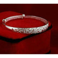 925 Silver Crystal Bangle Bracelet Women Jewellery Adjustable Christmas Gift