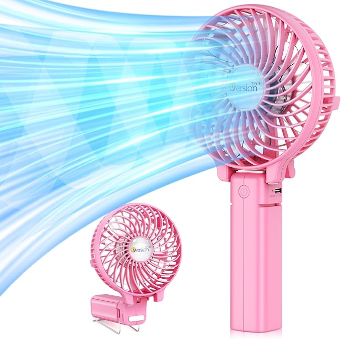 Mini Handheld Fan, VersionTech Foldable Personal Portable Desk Desktop Table Cooling Fan with USB Rechargeable Battery Operated Electric Fan for Office Room Outdoor Household Traveling(3 Speed, Pink)