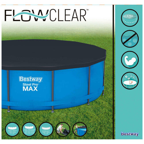 Bestway Flowclear 366 cm Round Above Ground Pool Cover â€“ Anthracite, Drains Water, Straps, Durable PVC 58037