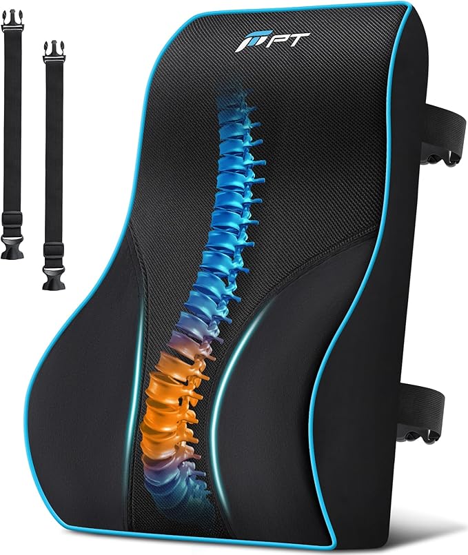 Lumbar Support Cushion, Memory Foam Back Support Cushion Lumbar Support for Office Chair, Car Seat, Recliner, with Extension Strap and Mesh Cover