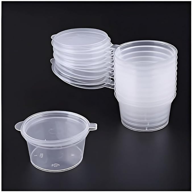 Concept4u Reusable Plastic Pots | Round Plastic Food Containers | Small Sauce Pots with Lids | Sauce Cups Take Away | 1oz (30ml) 50 Pack