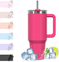 WATERSY Travel Mug Coffee Cup 40oz Tumbler Straw Lid and Handle, Stainless Steel Double Wall Vacuum Insulated Coffee Water Bottle Thermal for Cold Hot Coffee 1182ml Gloss Pink