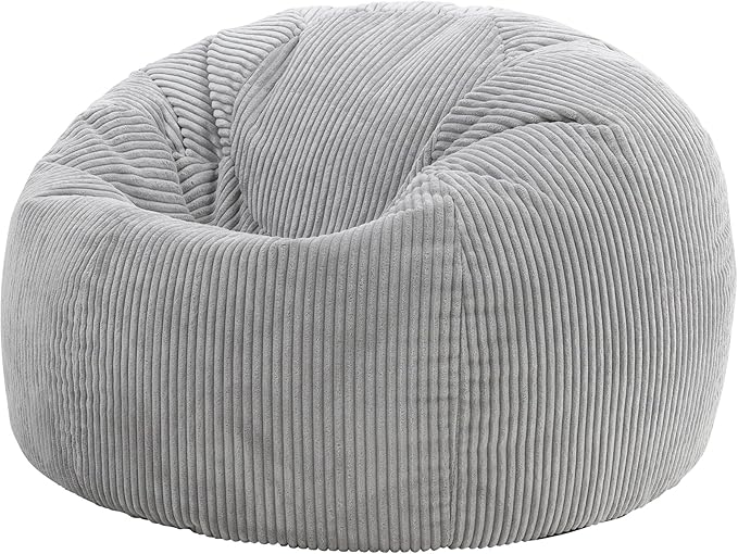 icon Kingston Cord Bean Bag, Grey, Large Adult Bean Bag Chair with Filling Included, Comfy Chair, Living Room Furniture, Bedroom Furniture